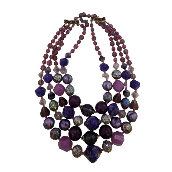 Vintage 4 Strand W Germany Glass, Art Glass, Crystal and Resin Necklace (A4702)